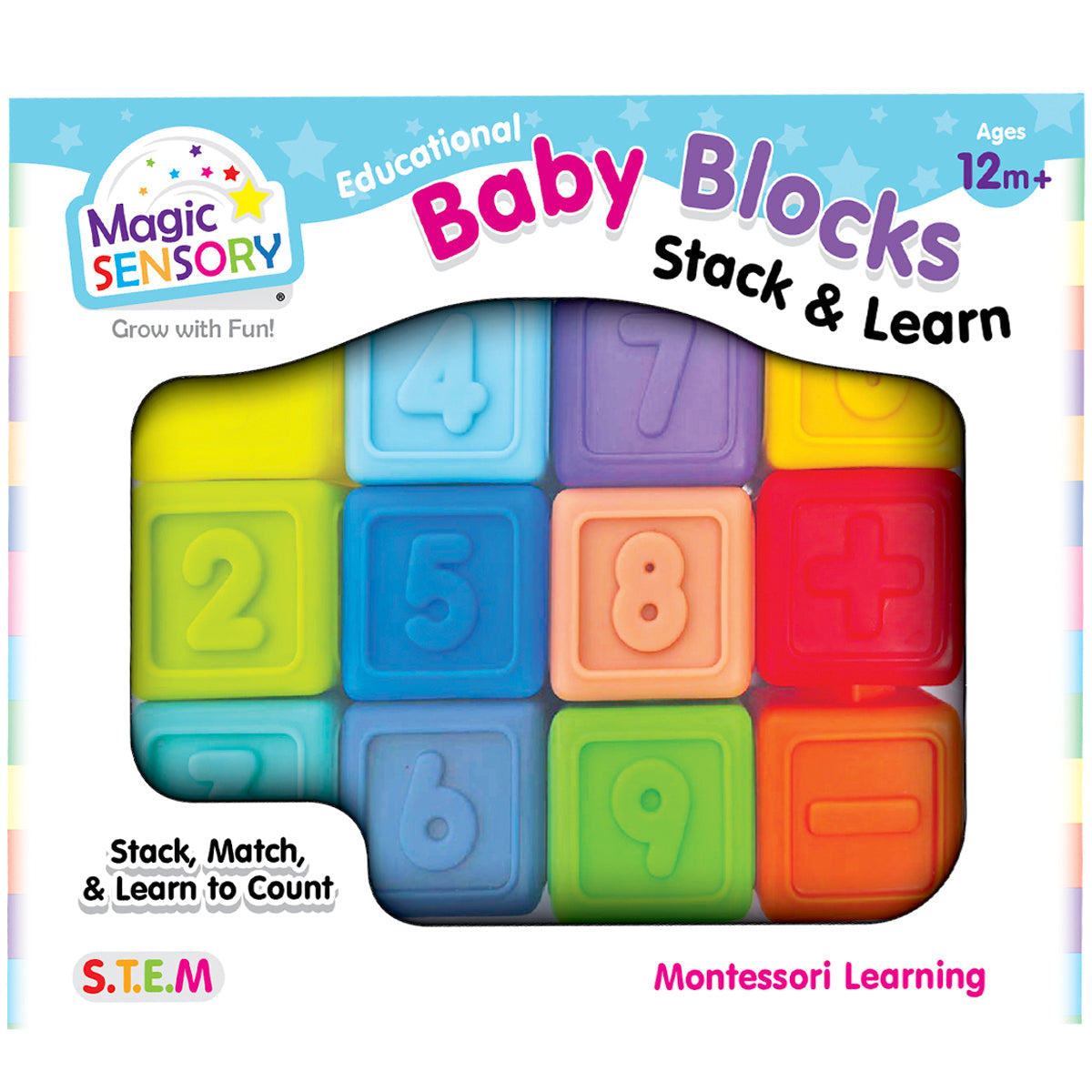 Baby Soft Learning Blocks 12 Piece - soft stacking blocks for infants and toddlers ages 0-2