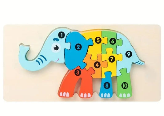 Learn Your Numbers Wooden Puzzle - Elephant