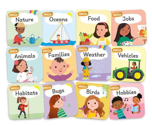Hello World! board book set contents – 12 books for infant toddler rooms