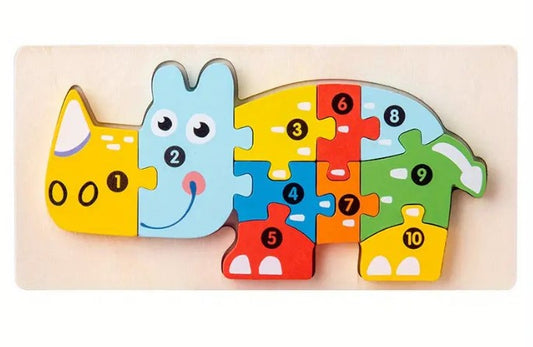 Learn Your Numbers Wooden Puzzle - Rhino
