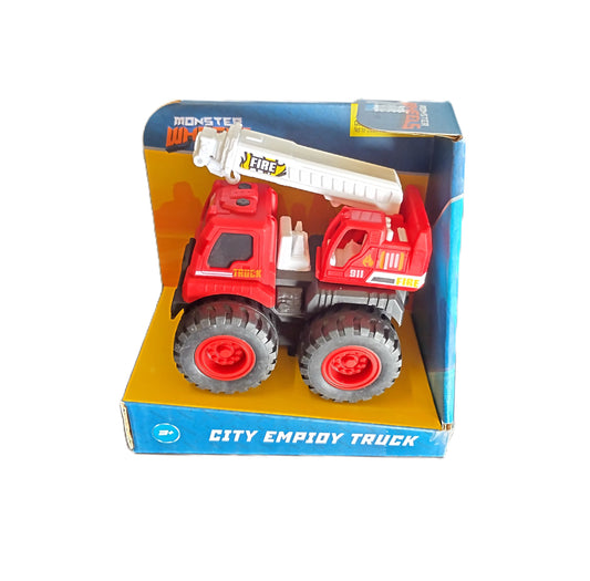 Toy city employ fire truck in packaging on a white background