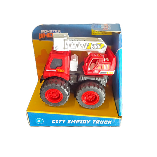 Toy city employ fire truck in packaging with visible branding