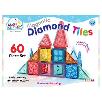 Magnetic Diamond Tiles 60 Piece Set - magnetic tile building set for early learning centres ages 3-6