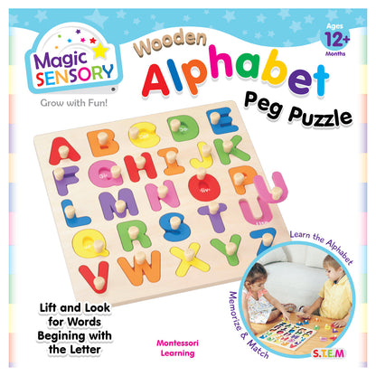 Wooden Alphabet Pin Puzzle - early learning peg puzzle for children ages 2-5