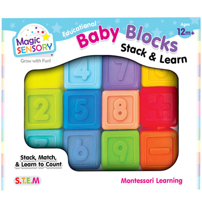 Baby Soft Learning Blocks 12 Piece - soft stacking blocks for infants and toddlers ages 0-2