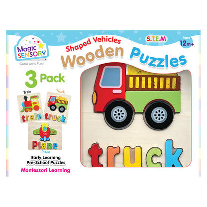 Shaped Puzzles Triple Pack Vehicles - set of three wooden vehicle puzzles for early learning ages 2-5