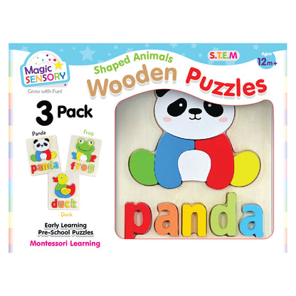 Shaped Puzzles Triple Pack Animals - set of three wooden animal puzzles for early learning ages 2-5