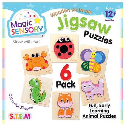 Shaped Animal Jigsaw Puzzles 6 Pack - six wooden animal jigsaw puzzles for early learning centres ages 2-5