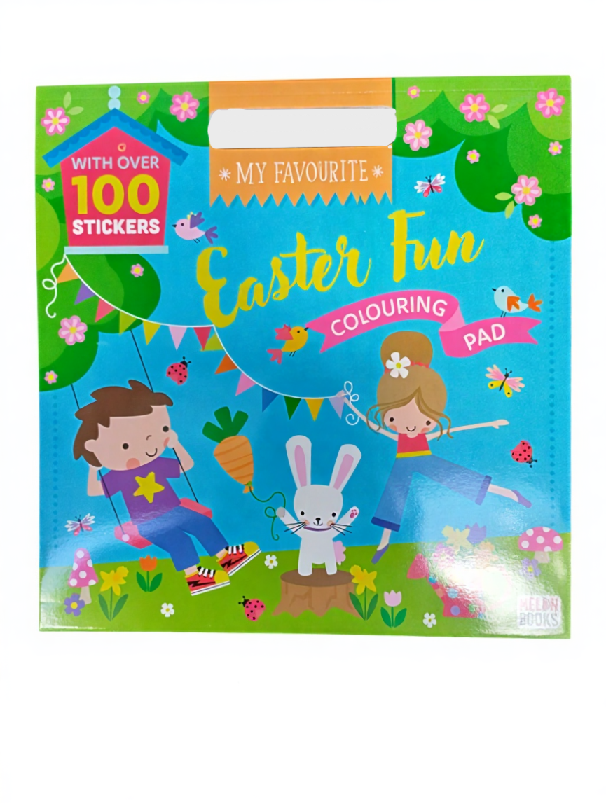 Easter-themed colouring pad with stickers on a white background