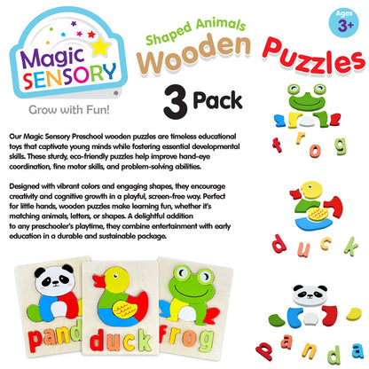 Shaped Animals Wooden Puzzles Triple Pack
