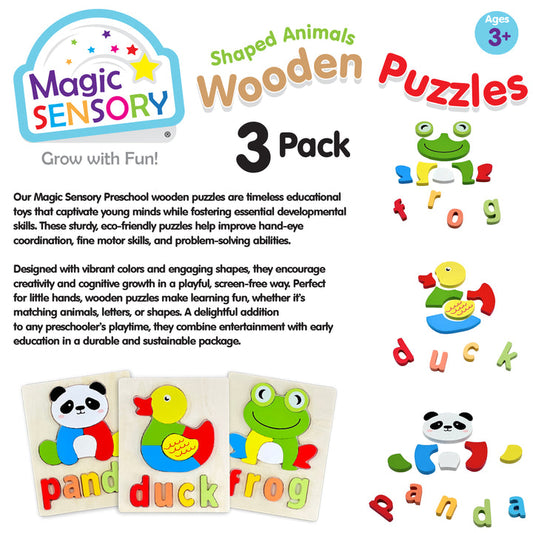 Shaped Animals Wooden Puzzles Triple Pack