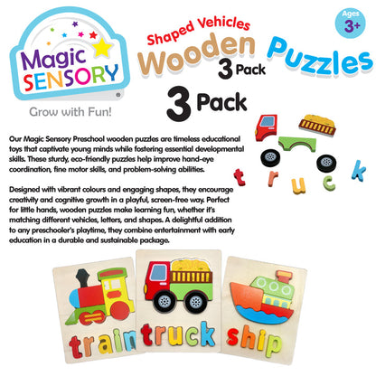 Shaped Vehicles Wooden Puzzles Triple Pack