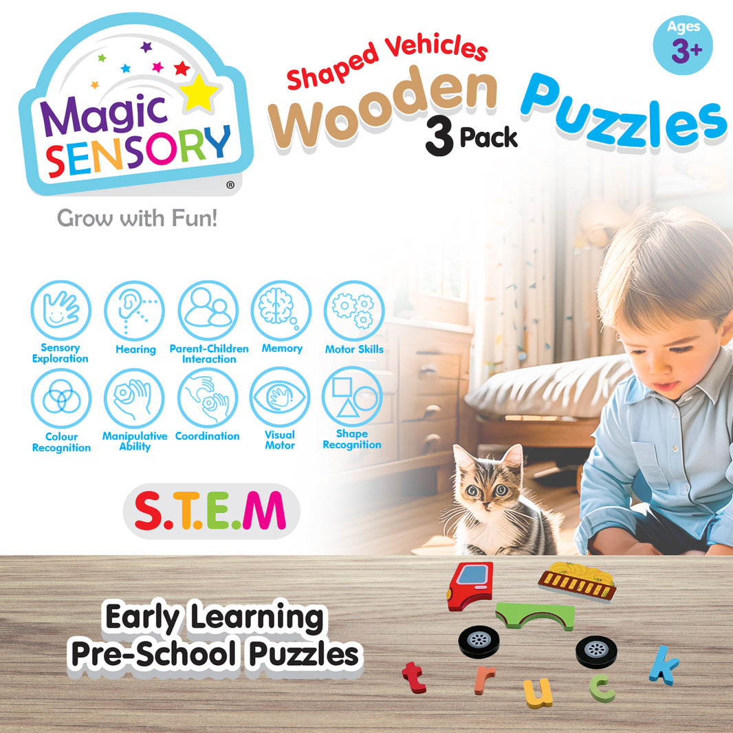 Shaped Vehicles Wooden Puzzles Triple Pack