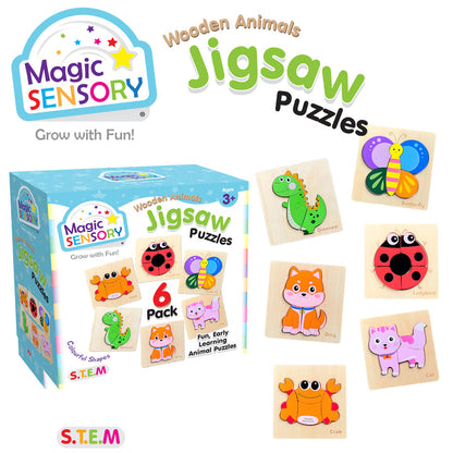 Wooden Animals Jigsaw Puzzle 6 Pack