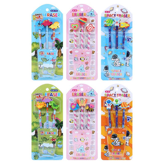 Pencil & Eraser Set - 3pcs Assorted