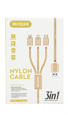 Maxlife Nylon 3-in-1 Cable