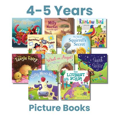 Picture book covers for early learning centres ages 4–5 – Shiver Me Timbers, Milly Meerkat in Trouble Again and more