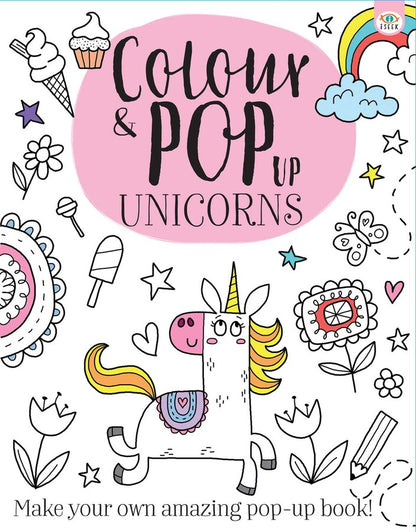 Colour & Pop Up Unicorns – children's interactive colouring book cover