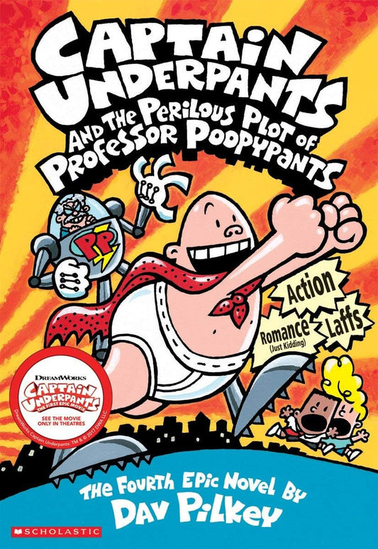 Book cover of 'Captain Underpants and the Perilous Plot of Professor Poopypants' with a colorful design and character illustration.