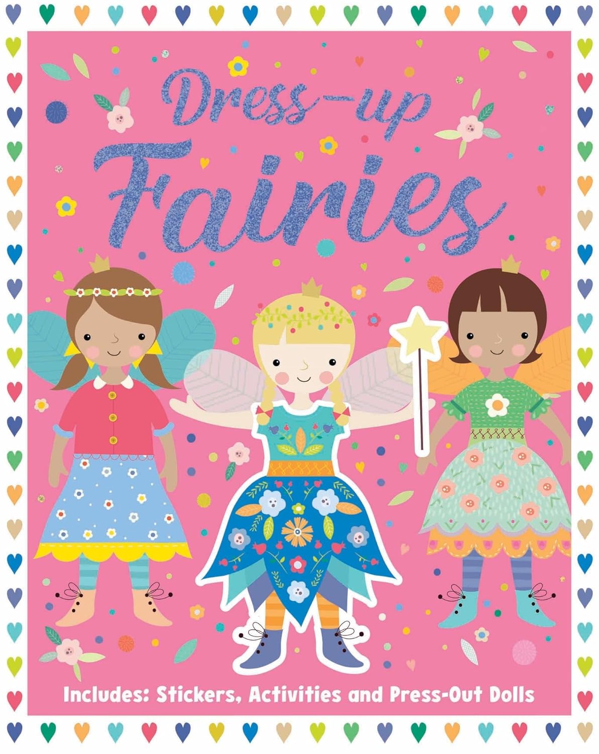 Book cover of 'Dress-up Fairies' with colorful illustrations on a pink background.