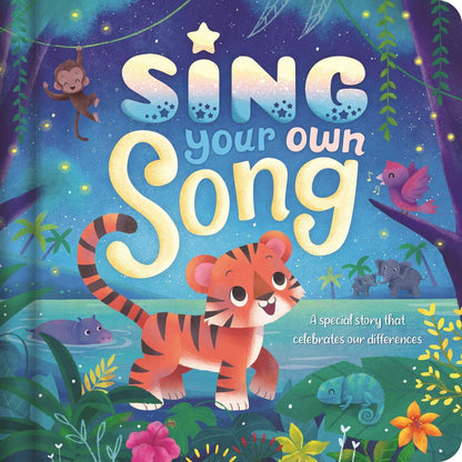 Book cover of 'Sing Your Own Song' with a tiger, monkey, and other animals in a jungle setting.