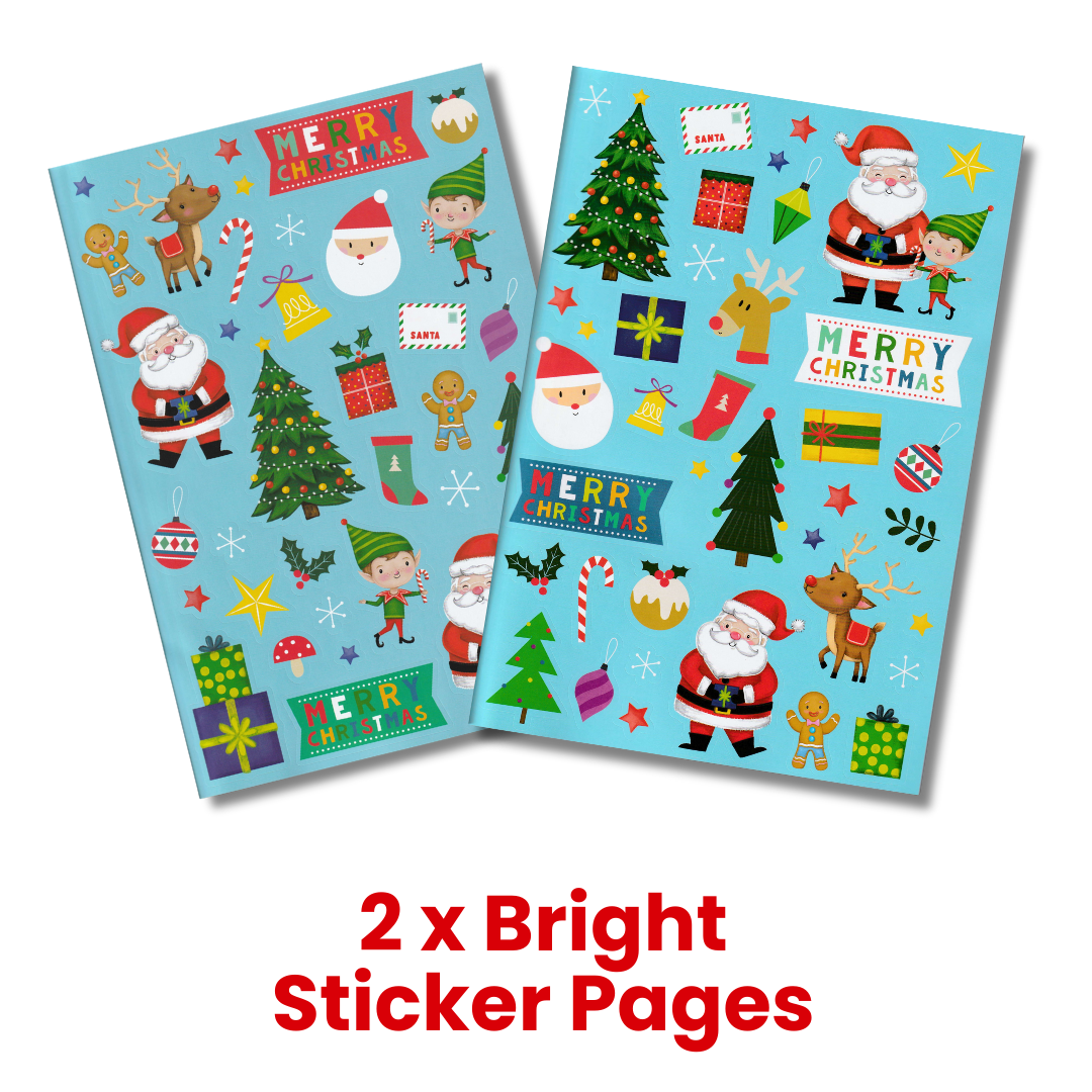 Christmas Sticker and Colouring Book interior – activity and sticker pages for ELC children ages 4+