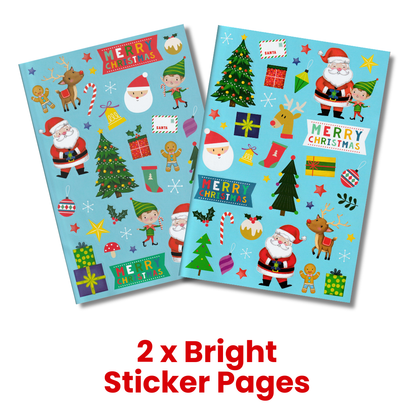 Mixed Christmas Activity Book contents – sticker pages and colouring activities for ELC ages 4+