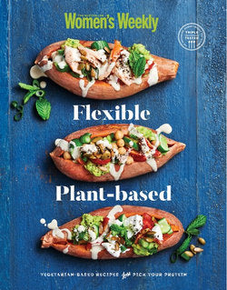 Book cover of 'Women's Weekly' featuring plant-based recipes on a blue background