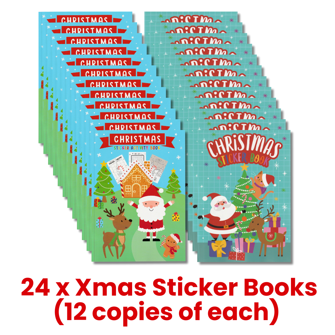Mixed Christmas Activity Books – 12 sticker books and 12 sticker colouring books for early learning ages 4+