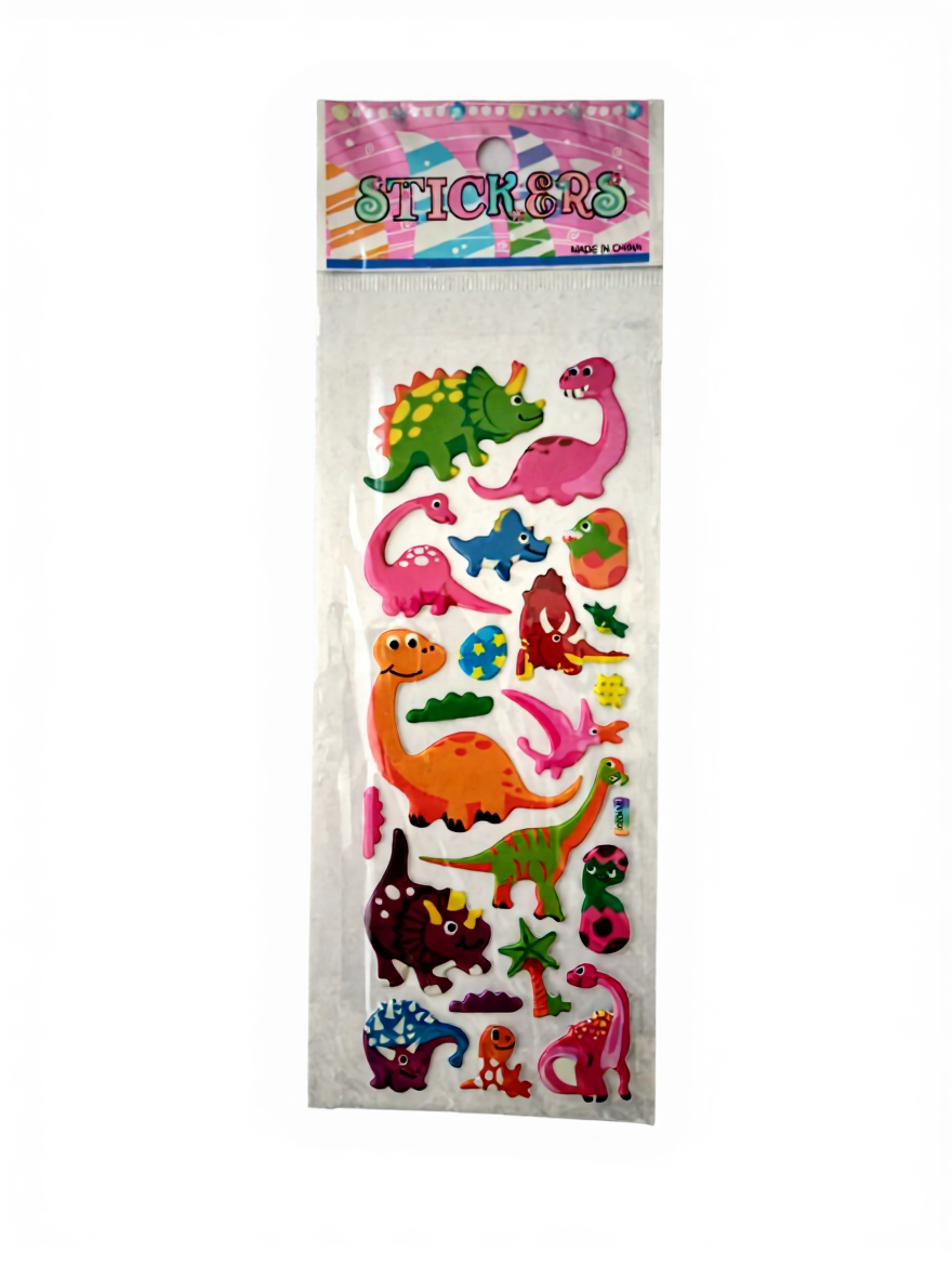 Colorful dinosaur stickers on a white background