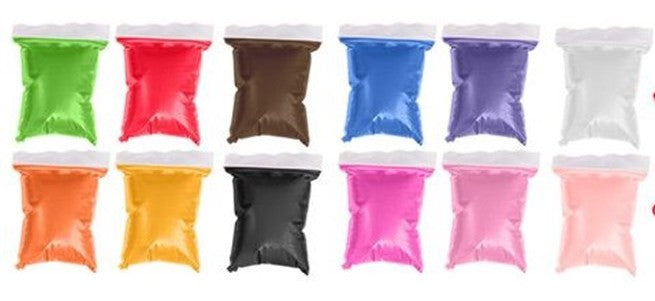Ten small inflatable pouches or air bags shown in assorted colors, arranged in two rows on a plain white background. The colors include green, red, brown, blue, purple, white, orange, yellow, black, pink, and light pink.