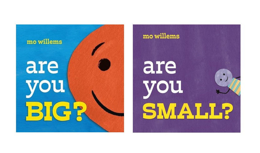 Two children's book covers side by side on a white background. The left cover is bright blue with an orange smiling face and the text 'are you BIG?' in white and yellow.