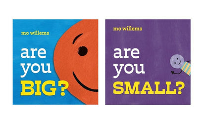 Two children's book covers side by side on a white background. The left cover is bright blue with an orange smiling face and the text 'are you BIG?' in white and yellow.