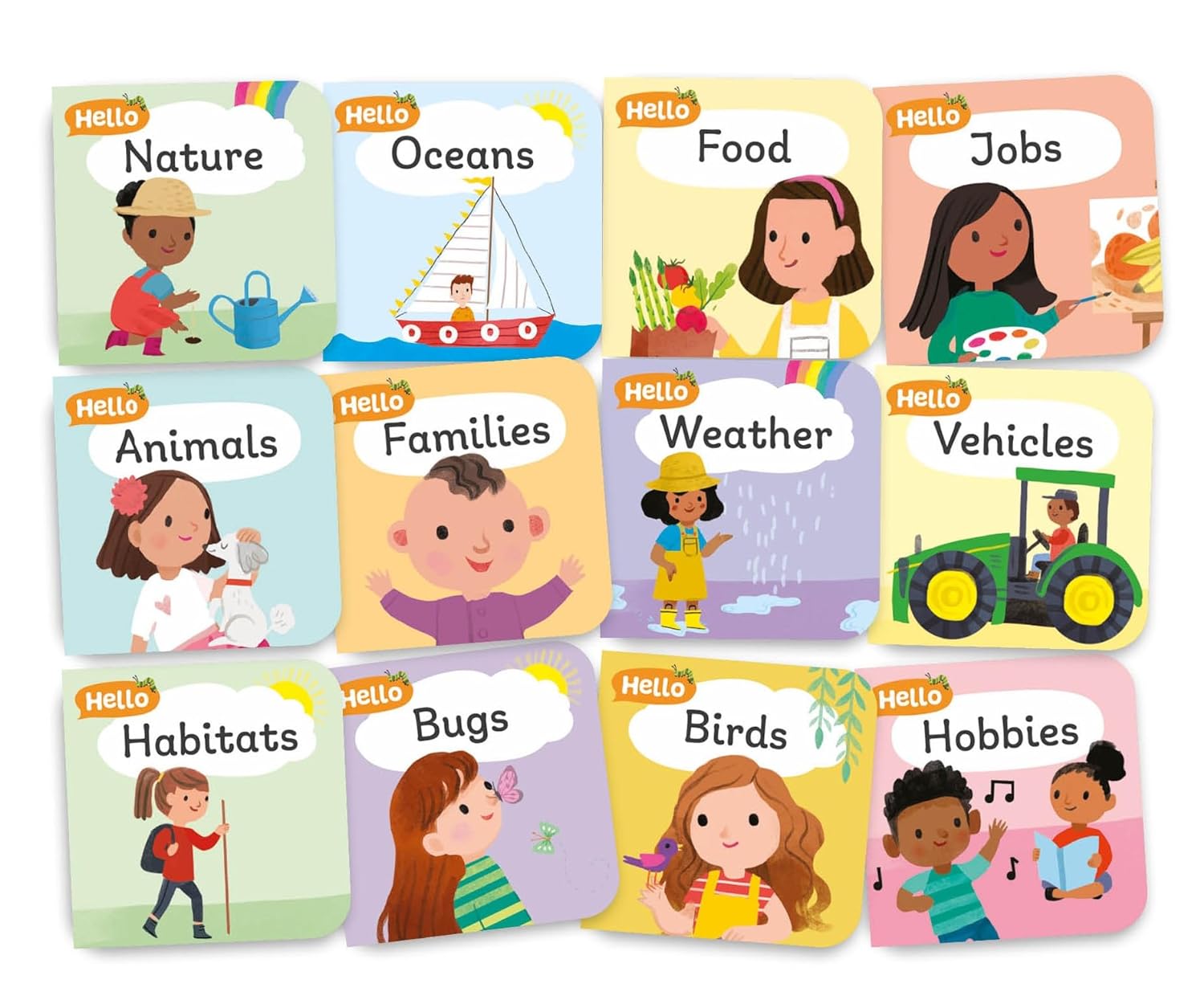 Hello World! board book set contents – 12 books for infant toddler rooms