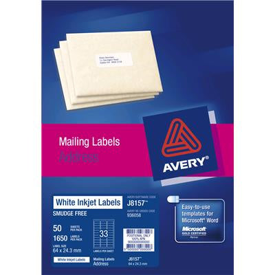 Avery White Mailing Labels - 33 per sheet