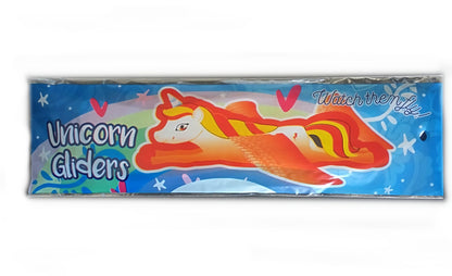 Pack of unicorn gliders with colorful design on a blue background