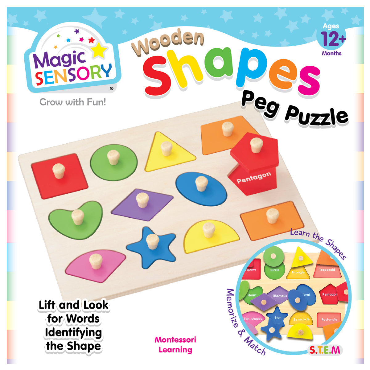 Wooden Shape Match Pin Puzzle
