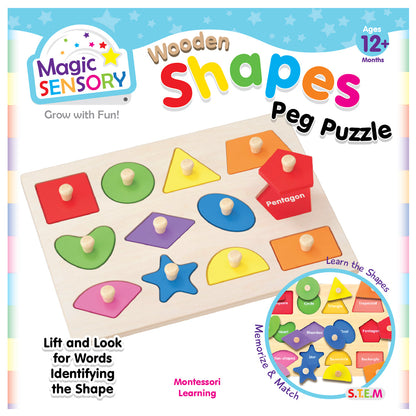 Wooden Shape Match Pin Puzzle - early learning pin puzzle for toddlers ages 2-5
