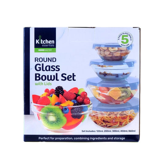Round Glass Bowl w/Lid 5pc Set
