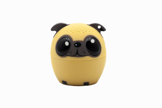 Pug dog-shaped speaker on a white background