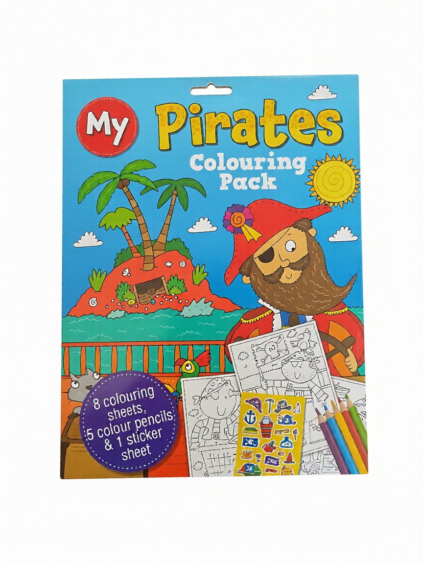 Pirates coloring pack with a pirate character on the cover