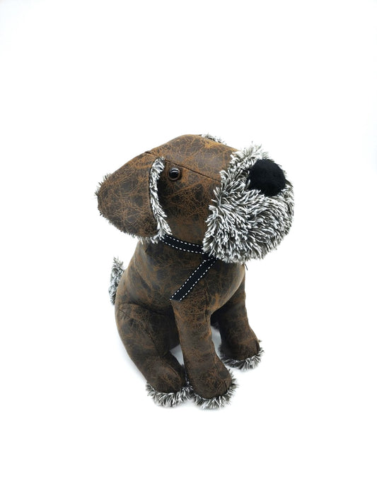 Leatherette dog doorstop in use – weighted home accessory and decor