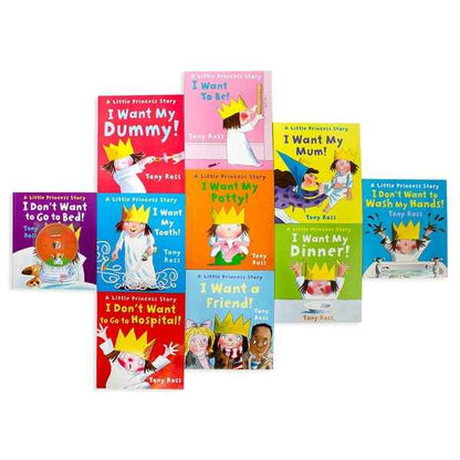 Collection of children's books titled 'A Little Princess Story' with colorful covers and princess illustrations.